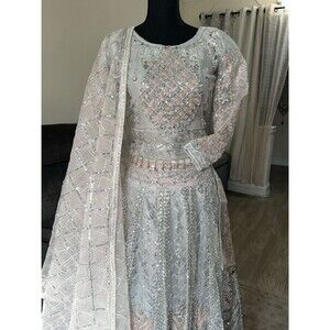 Embellished Silver-Peach Bridal Lehenga with Dupatta